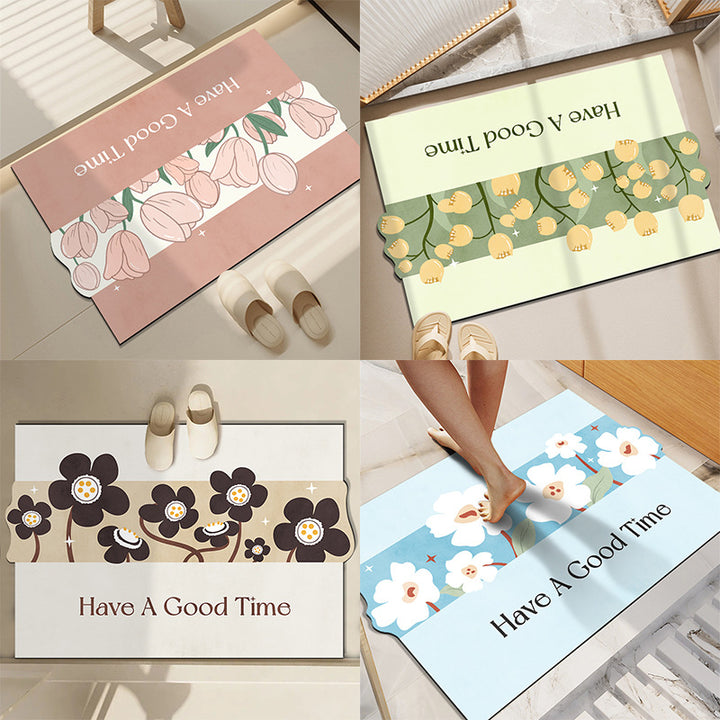 Cheerful Floral-Themed Welcome Mat