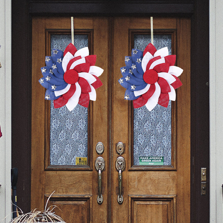 Unisex nan more patriotic door wreath made of layered fabric flowers with metal stars Kalsten
