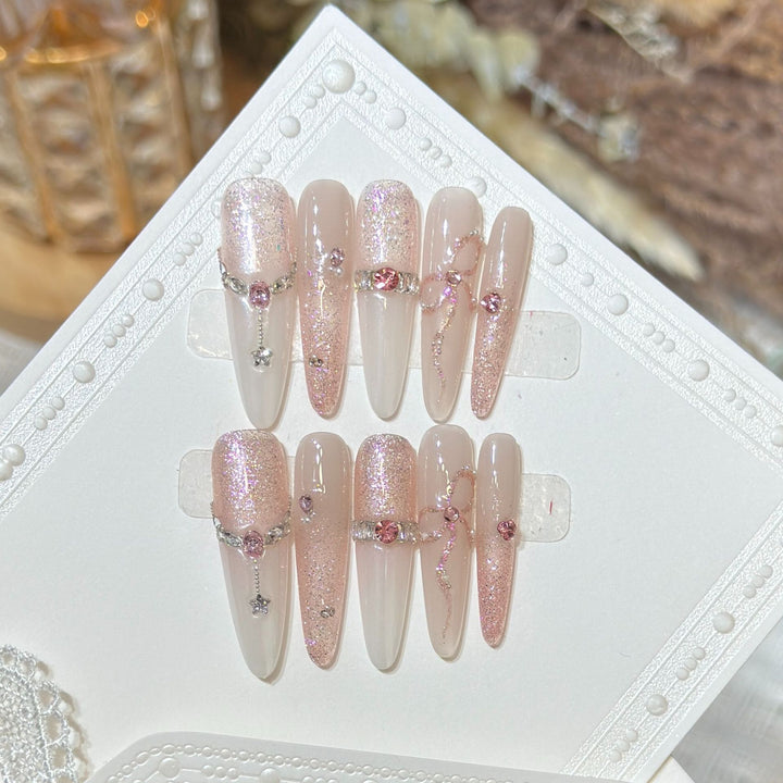 Glamorous Stiletto Press-On Nail Art Set with Sparkling Rhinestones Kalsten