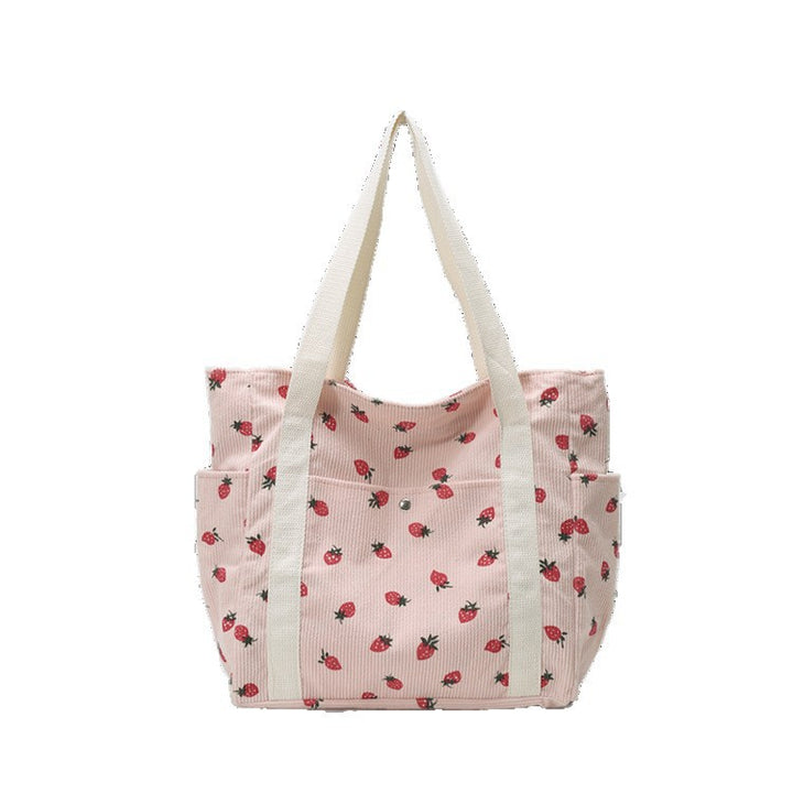 Spacious Strawberry Print Tote Bag
