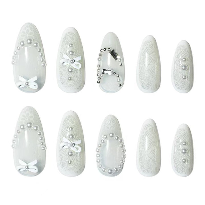 Elegant French Tip Lace Detail Press-On Nails Kalsten