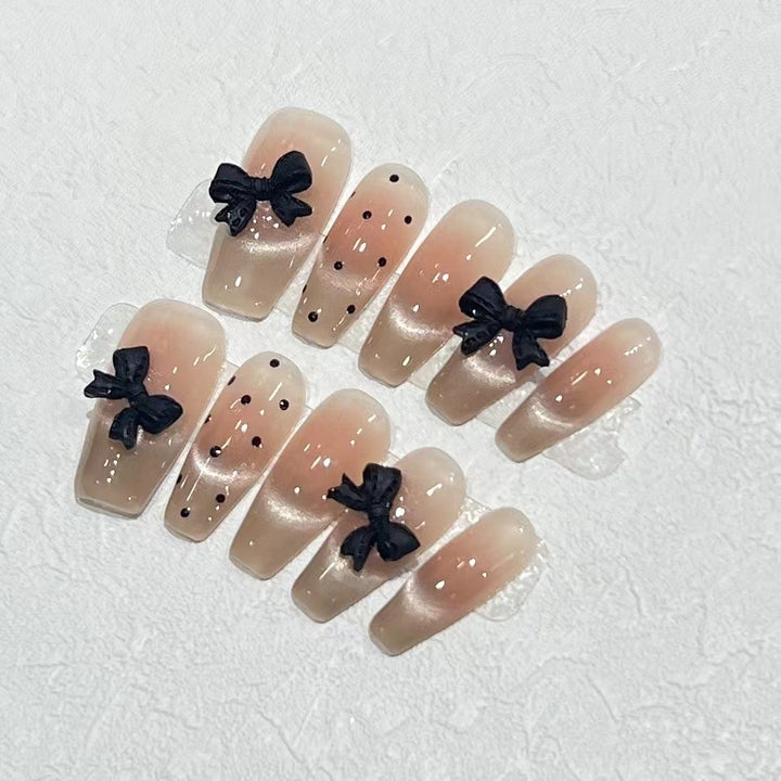 Stylish Long Press-On Nail Set with Bow Accents Kalsten