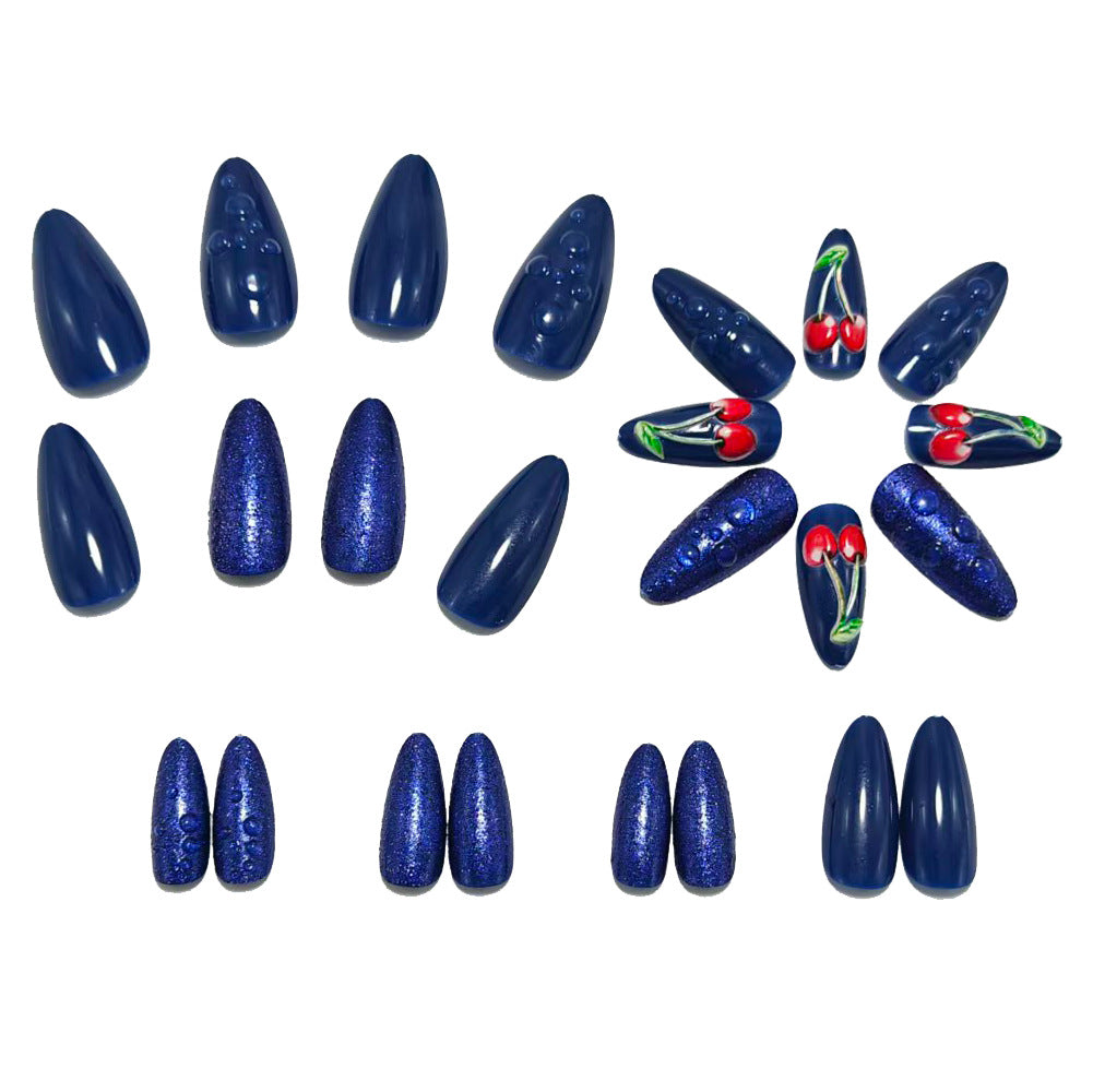 Artistic water droplet and cherry motifs artificial nails Kalsten