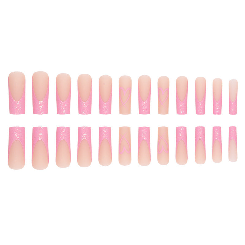 Glittery Heart-Design Long Press-On Nails Kalsten