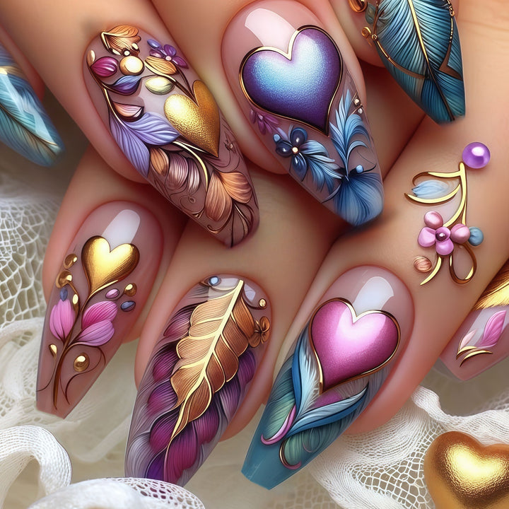 Artificial nails with romantic heart and flower designs Kalsten
