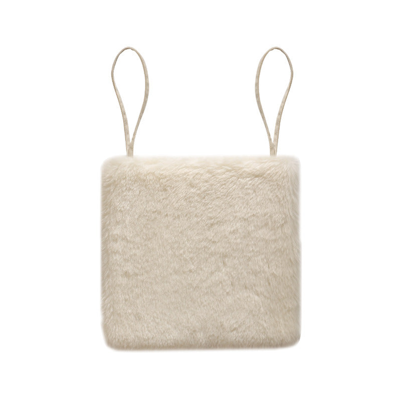Square fluffy seat cushion with faux fur cover and attachment straps Kalsten