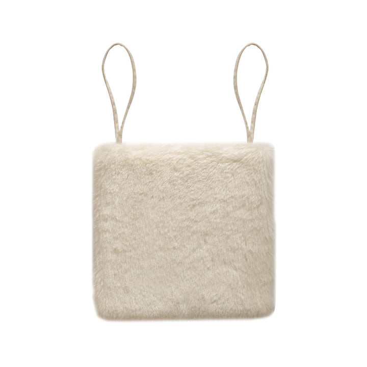 Square fluffy seat cushion with faux fur cover and attachment straps Kalsten