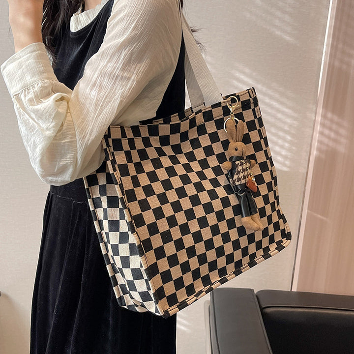 Checkerboard Patterned Canvas Tote Bag
