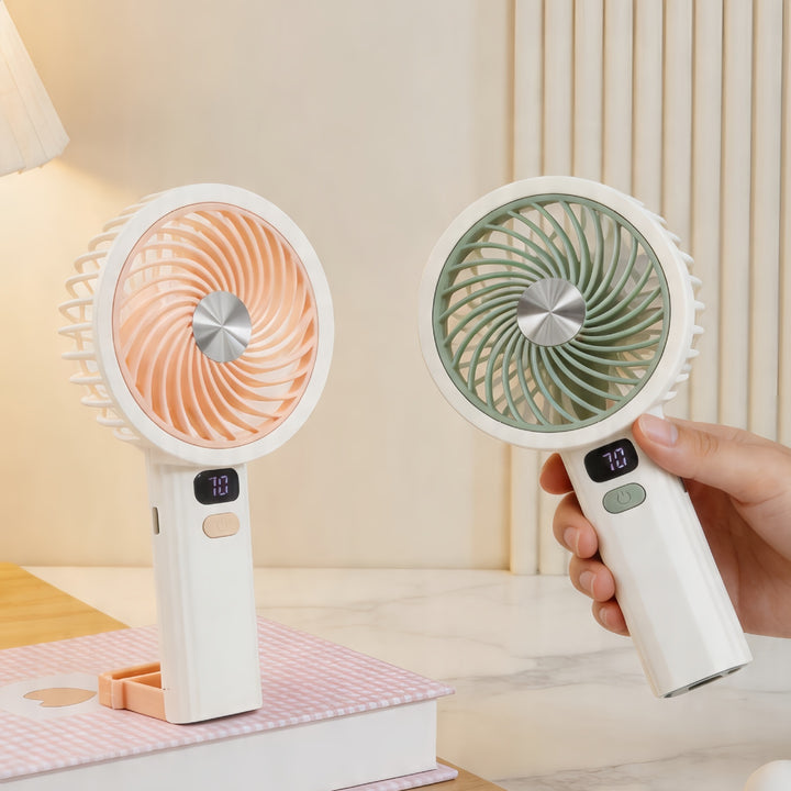Ladies Portable Hand Fan with LCD Temperature Display and Rechargeable Battery Kalsten