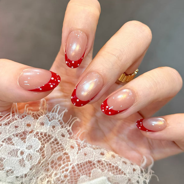 Elegant French Tip Press-On Nail Set with Dotted Accents Kalsten
