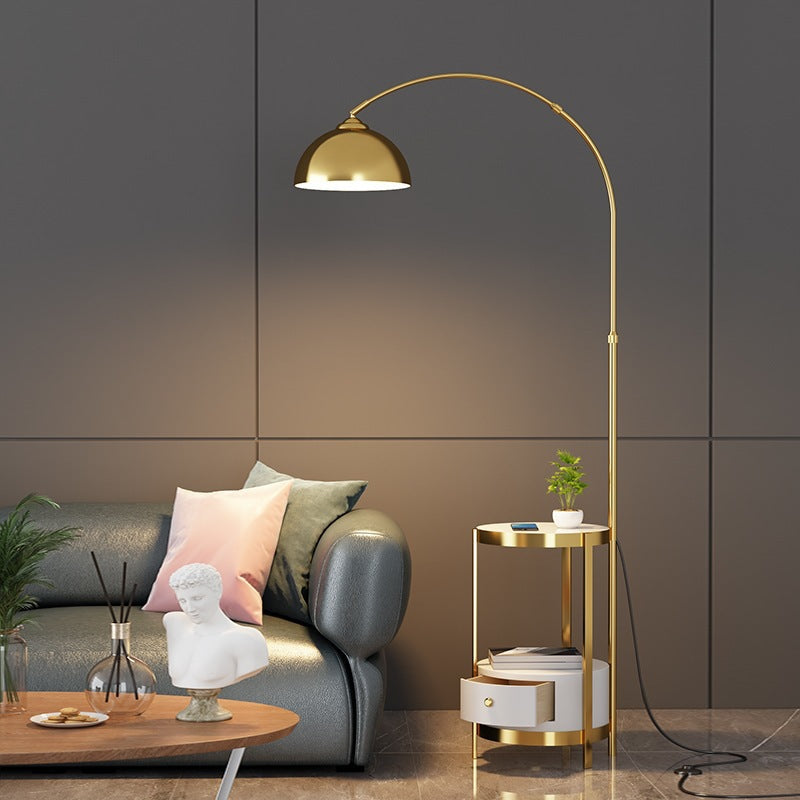Arched Floor Lamp with Integrated Side Table