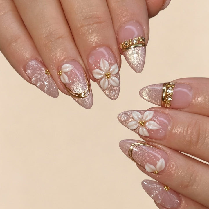 Elegant artificial nail set with floral and glitter elements Kalsten
