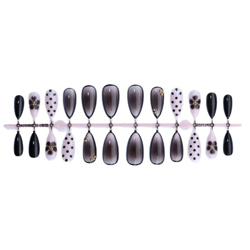 Artistic Press-On Nail Set with Geometric and Dotted Designs