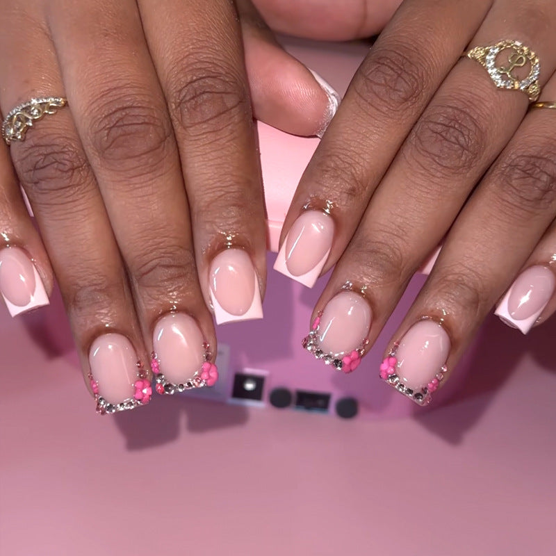 Decorative Rhinestone French Tip Press-On Nails Kalsten