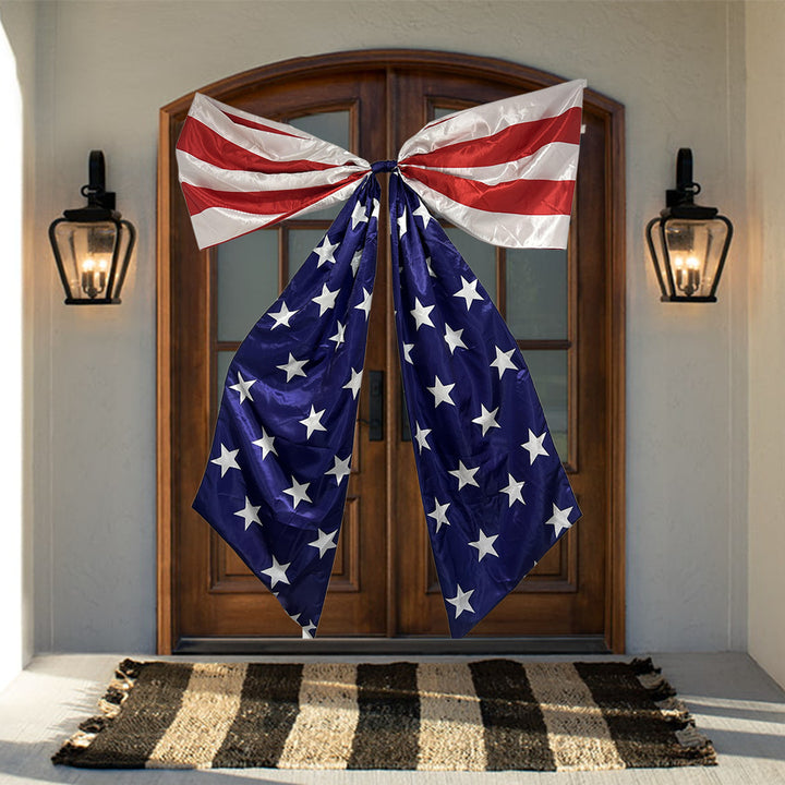 Independence Day oversized patriotic door bow and cascading porch flag swag Kalsten