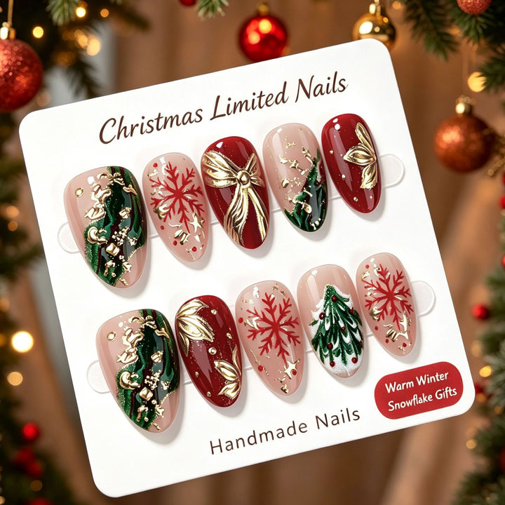 Festive Christmas-Themed Press-On Nail Art