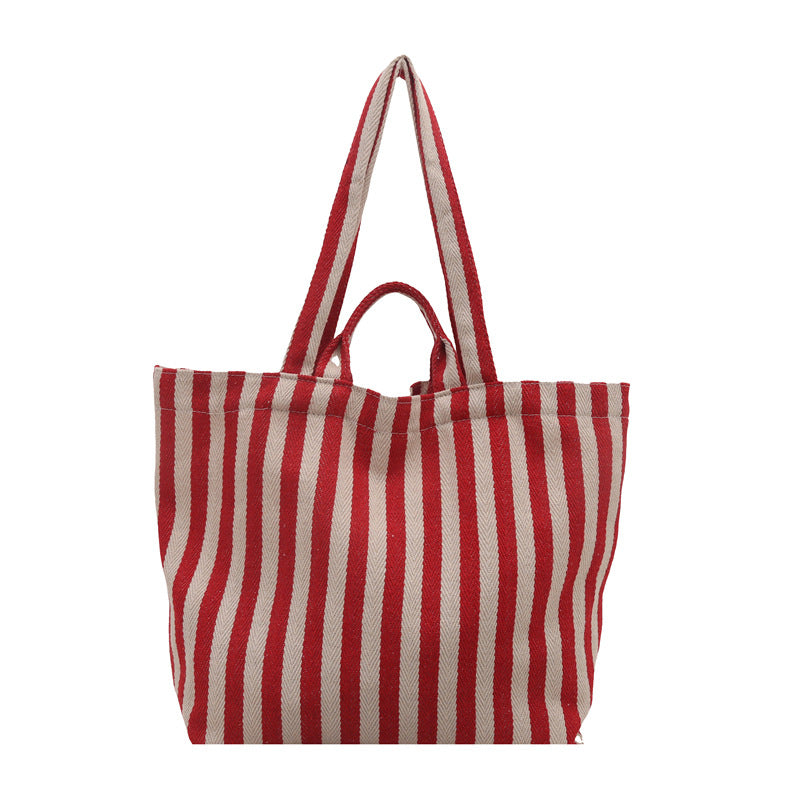 Durable Striped Canvas Beach Tote Bag