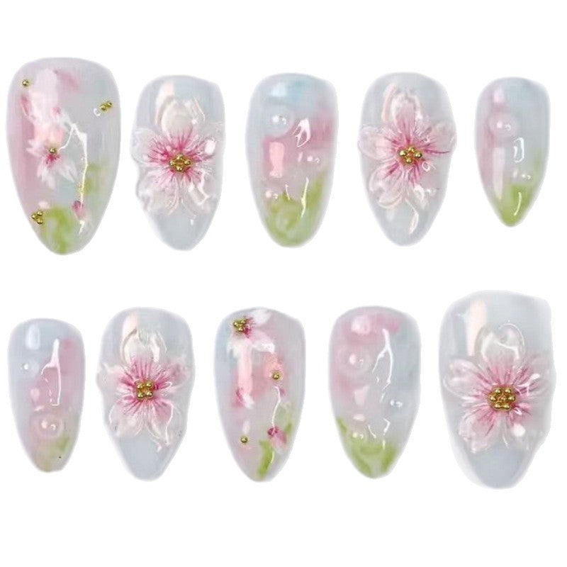 Artistic Floral and Star-Embellished Press-On Nail Set Kalsten