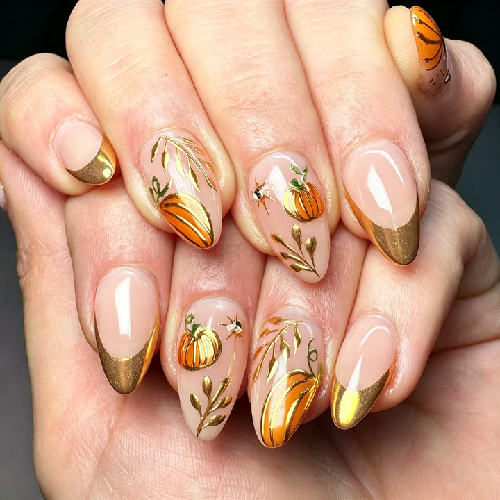 Artistic Fall-Themed Press-On Nail Art Set