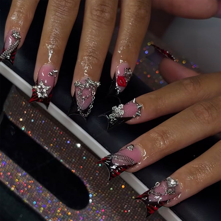 Artificial nails with glamorous 3D decorations and noble accents Kalsten