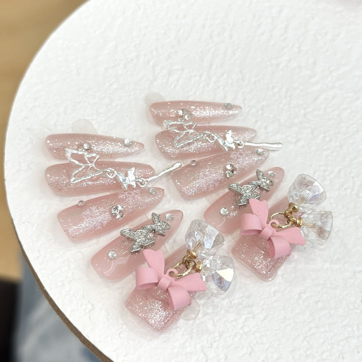 Decorative Rhinestone and Bow Press-On Nail Set