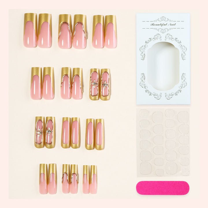Elegant Press-On Nail Art Set with Gold Accent Design Kalsten