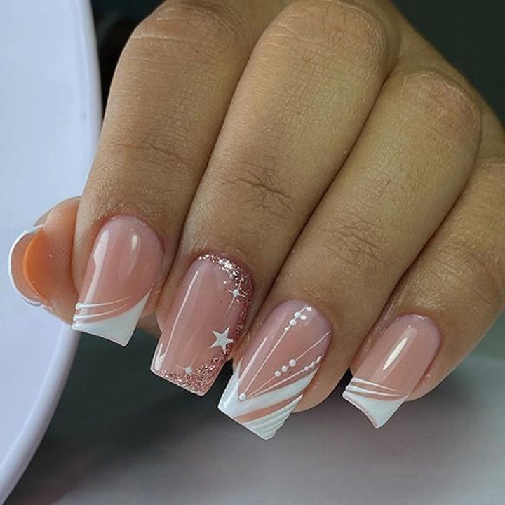 Artful Nail Extensions with Glitter and Star Design Kalsten