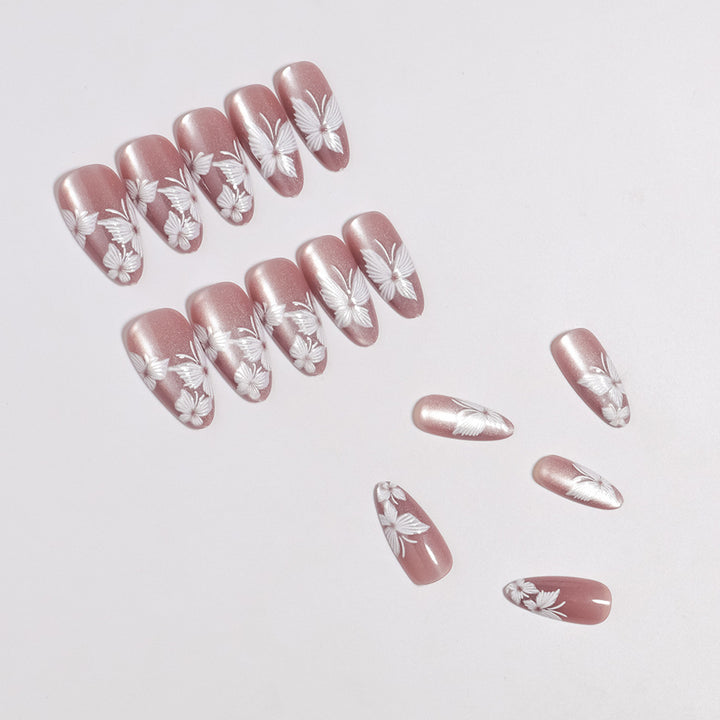Premium Artistic Press-On Nails Set with Floral Accents Kalsten