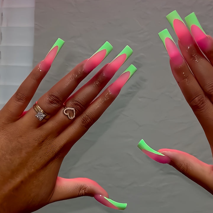 Stylish Long Acrylic Press-On Nails with Gradient Design Kalsten