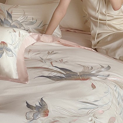 Luxurious embroidered satin bedding set with silky soft finish