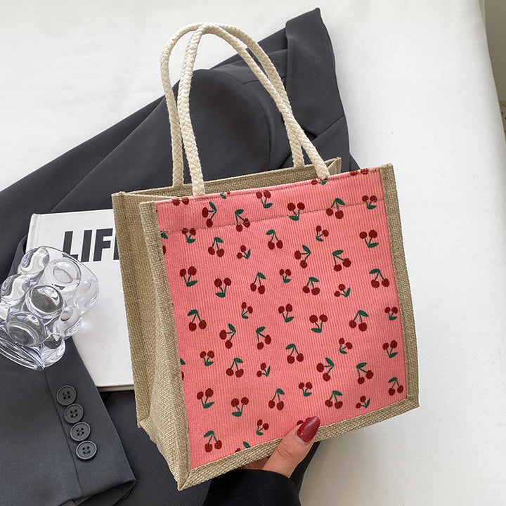 Floral Print Jute Tote Bag