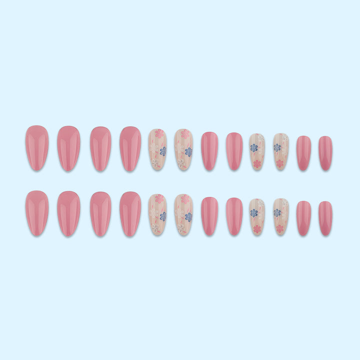 Stylish almond-shaped artificial nails with floral patterns Kalsten