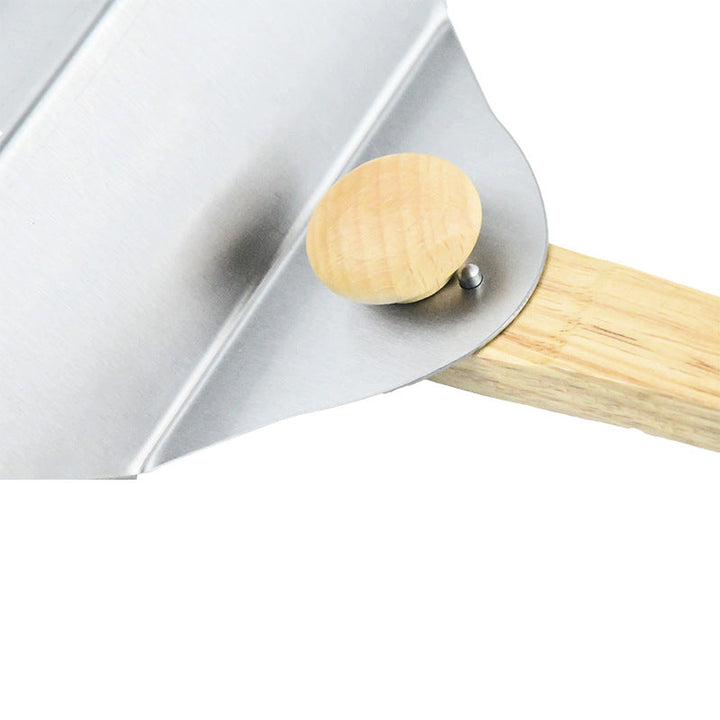 large round stainless steel pizza paddle with beveled edge and full-length wooden handle Kalsten