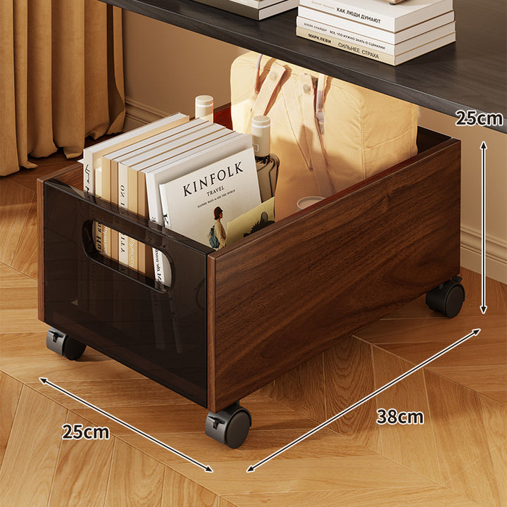 Under-Desk Rolling Storage Drawer with Wood Front and Metal Mesh Sides