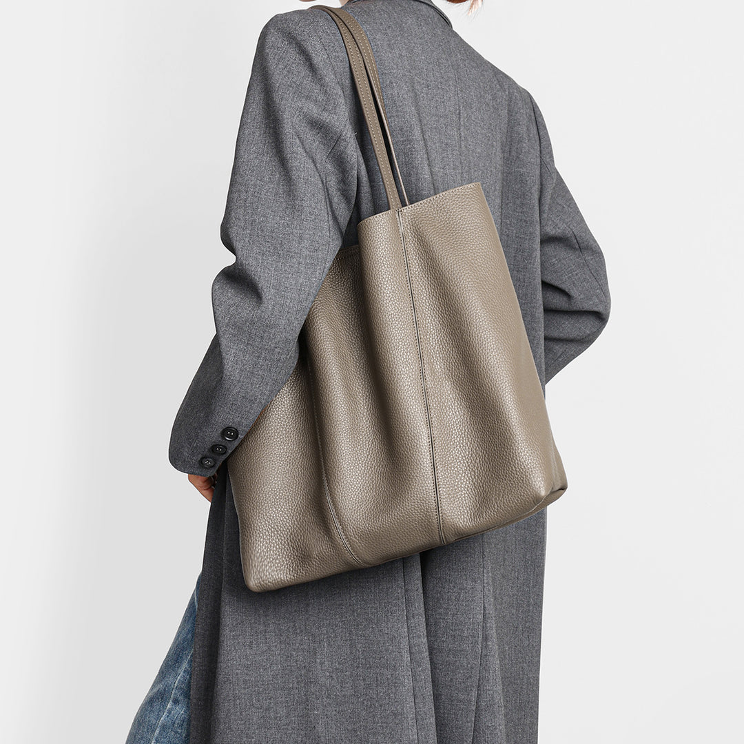 Oversized Pebbled Leather Slouch Tote with Long Shoulder Straps