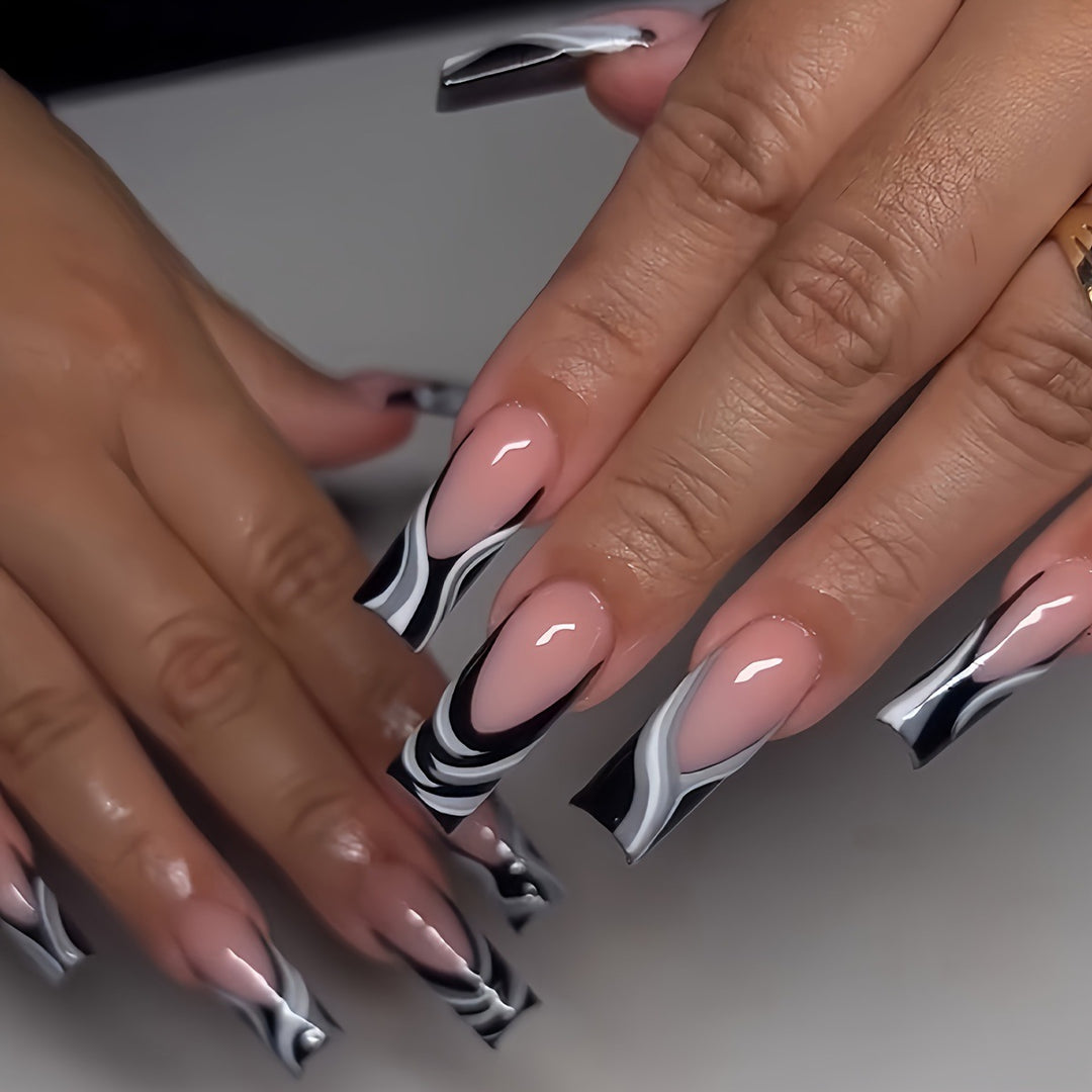 Artistic Press-On Nail Extensions with Marble Design Kalsten