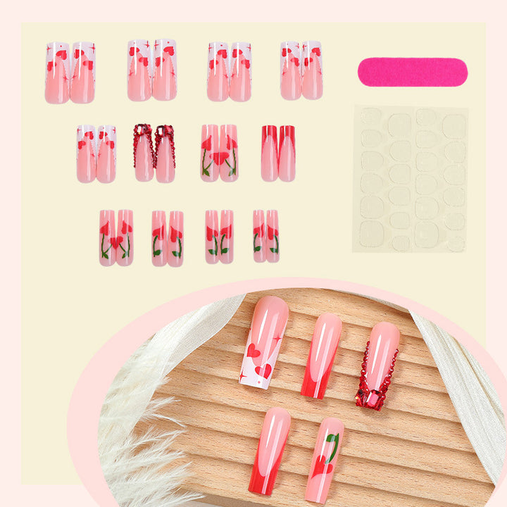 Decorative Press-On Nail Art Set with Heart and Floral Themes kalsten