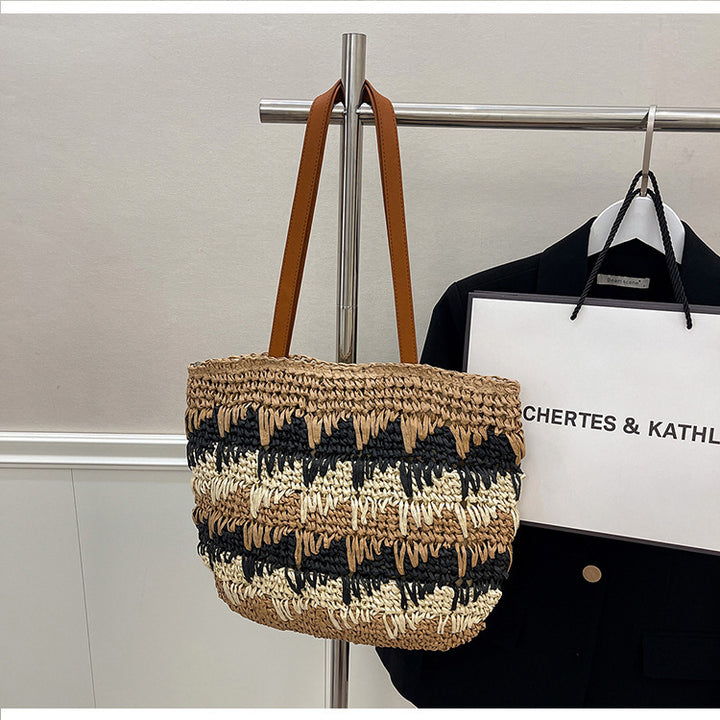 Braided beach bag with leather handles Kalsten