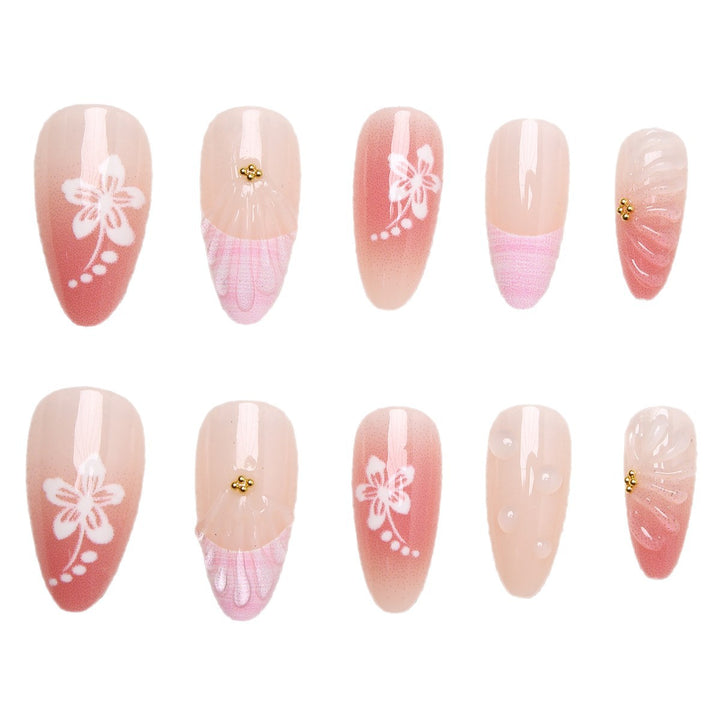 Artificial Nail Set with Floral Designs and 3D Decorations Kalsten