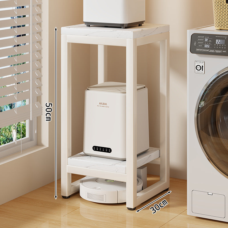 Narrow Two-Tier Metal Appliance Stand with Faux Marble Shelves