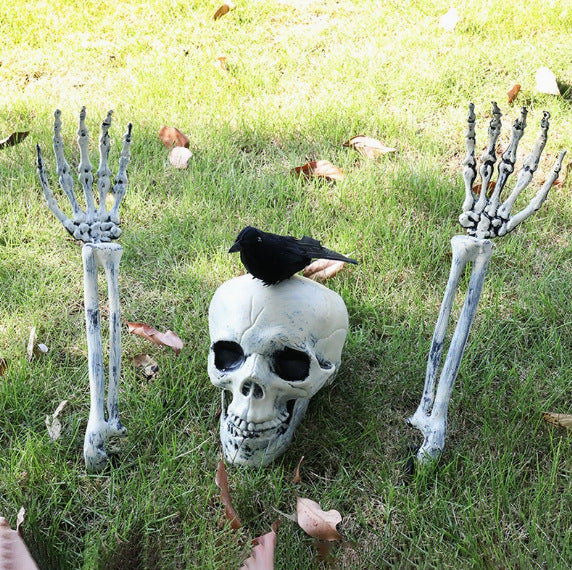Movable skeleton hand earth spikes for Halloween garden decoration made of weatherproof plastic