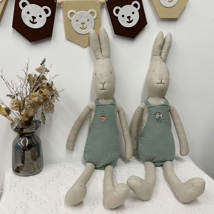 Oversized Linen-Blend Long-Leg Bunny Doll with Embroidered Muslin Romper