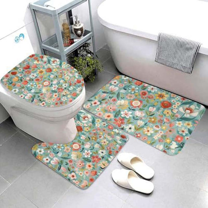 Geometric Pattern Bathroom Mat Set