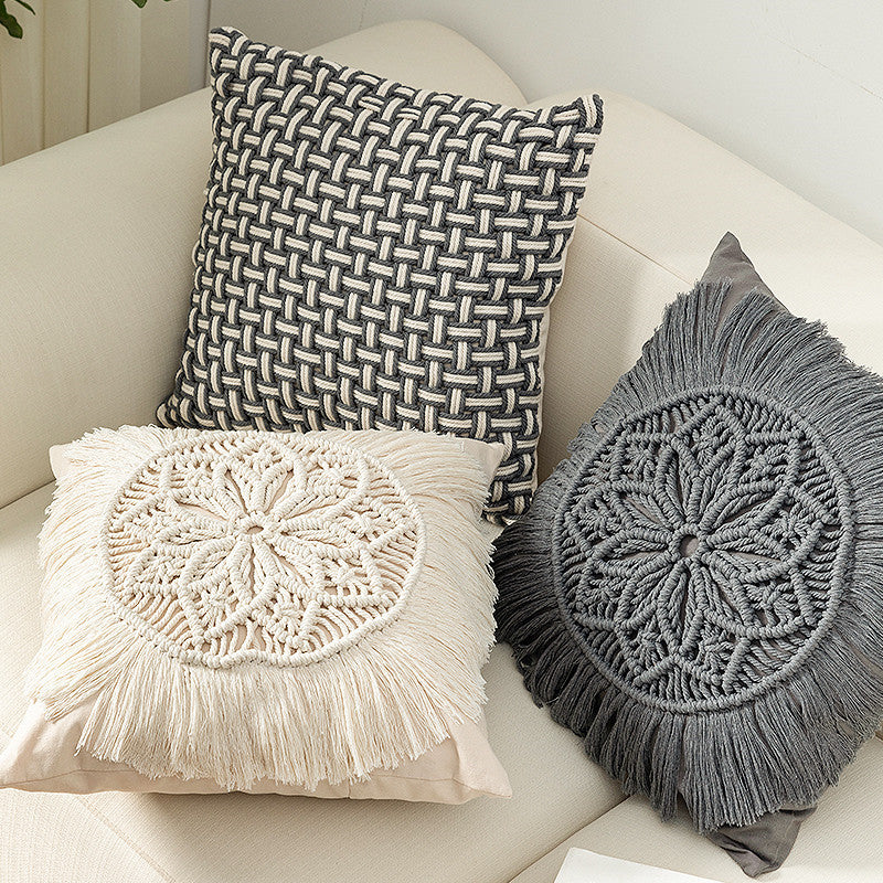 Decorative macrame pillow cover with mandala application and fringes Kalsten