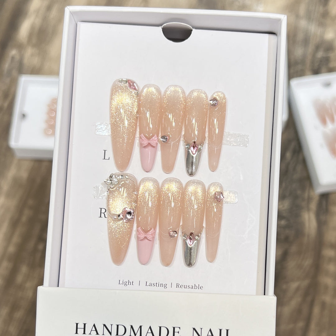 Handmade Press-On Nail Set with Decorative Accents Kalsten