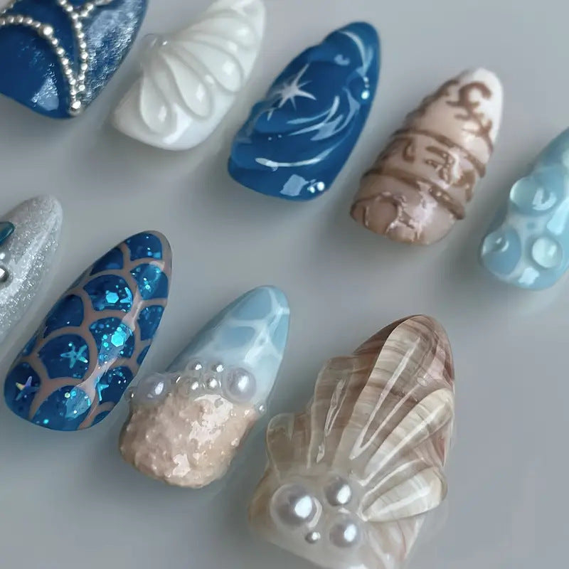 Artistic Ocean-Themed Press-On Nail Art Kalsten