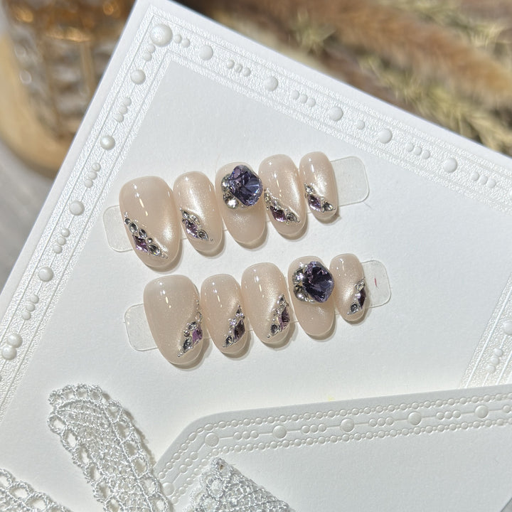 Elegant Press-On Nail Set with Gemstone Accents Kalsten