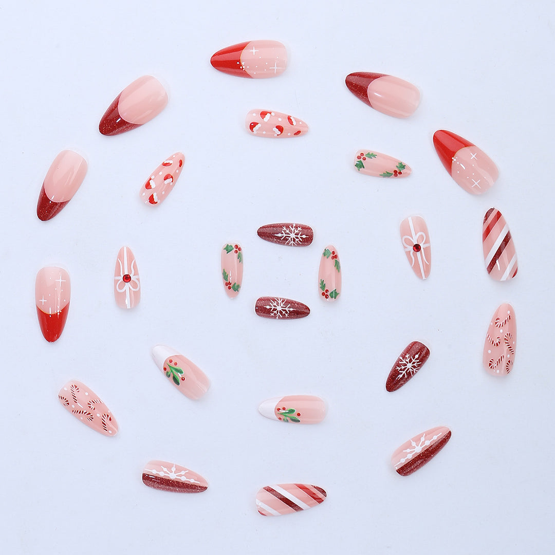 Art nail set with festive candy cane and Christmas motifs Kalsten