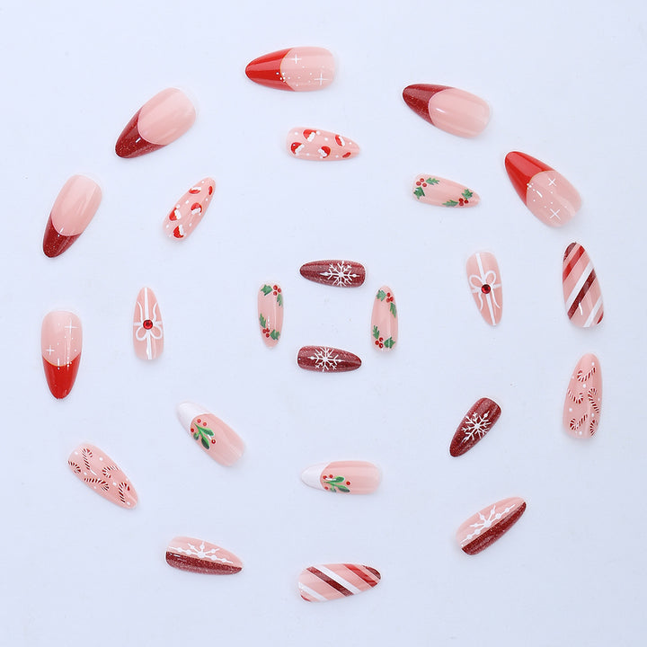 Art nail set with festive candy cane and Christmas motifs Kalsten