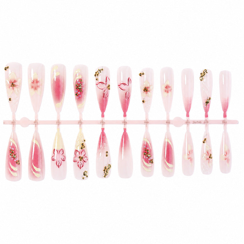 Decorative Stiletto Press-On Nail Art Set with Floral Accents kalsten